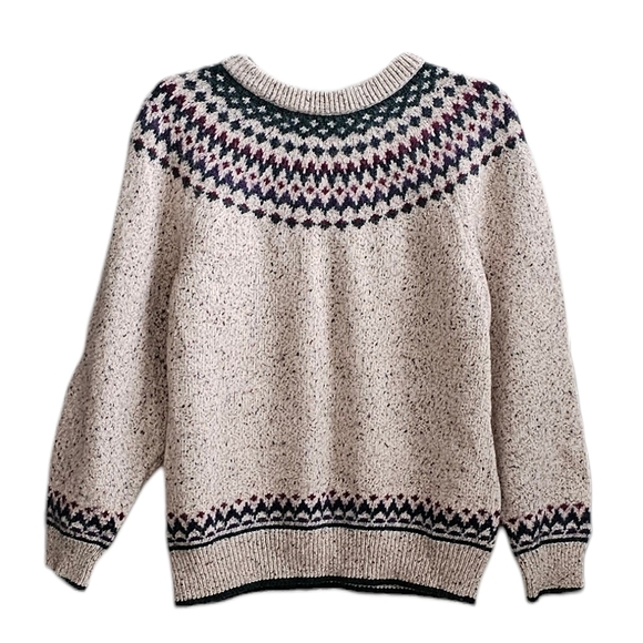 Vintage Northern Reflections Cream Green Burgundy Wool Cotton Fair Isle Sweater - Picture 2 of 8